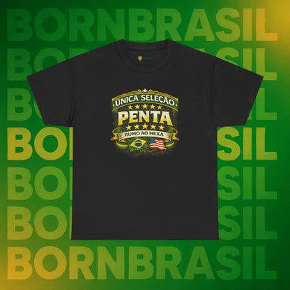 Camiseta Masculina BornBrasil Única Seleção Penta - Rumo ao Hexa Estilo Retrô