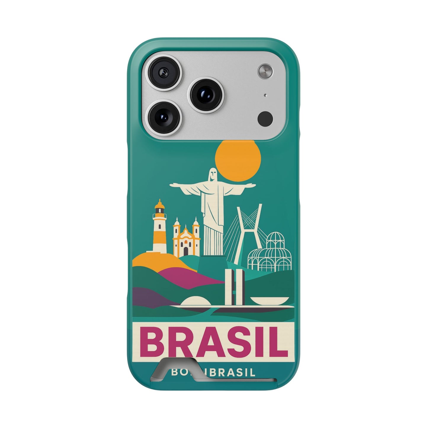 Capa Porta-Cartão iPhone "Aquarela do Brasil" - Wallet Case Vintage (iPhone 13 ao 17 Pro Max)