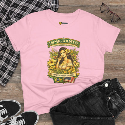 Camiseta Babylook Feminina “Immigrants Engrandecem a America” – Orgulho Imigrante | BornBrasil