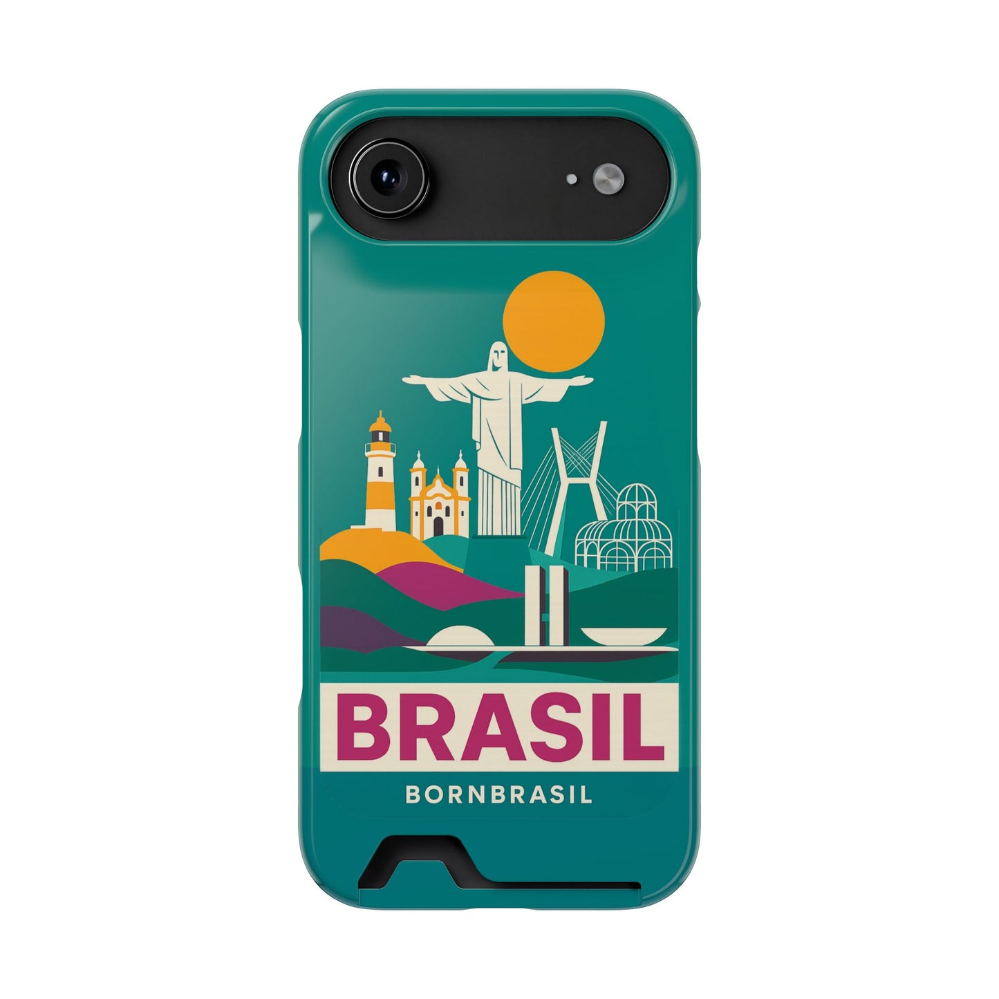Capa Porta-Cartão iPhone "Aquarela do Brasil" - Wallet Case Vintage (iPhone 13 ao 17 Pro Max)