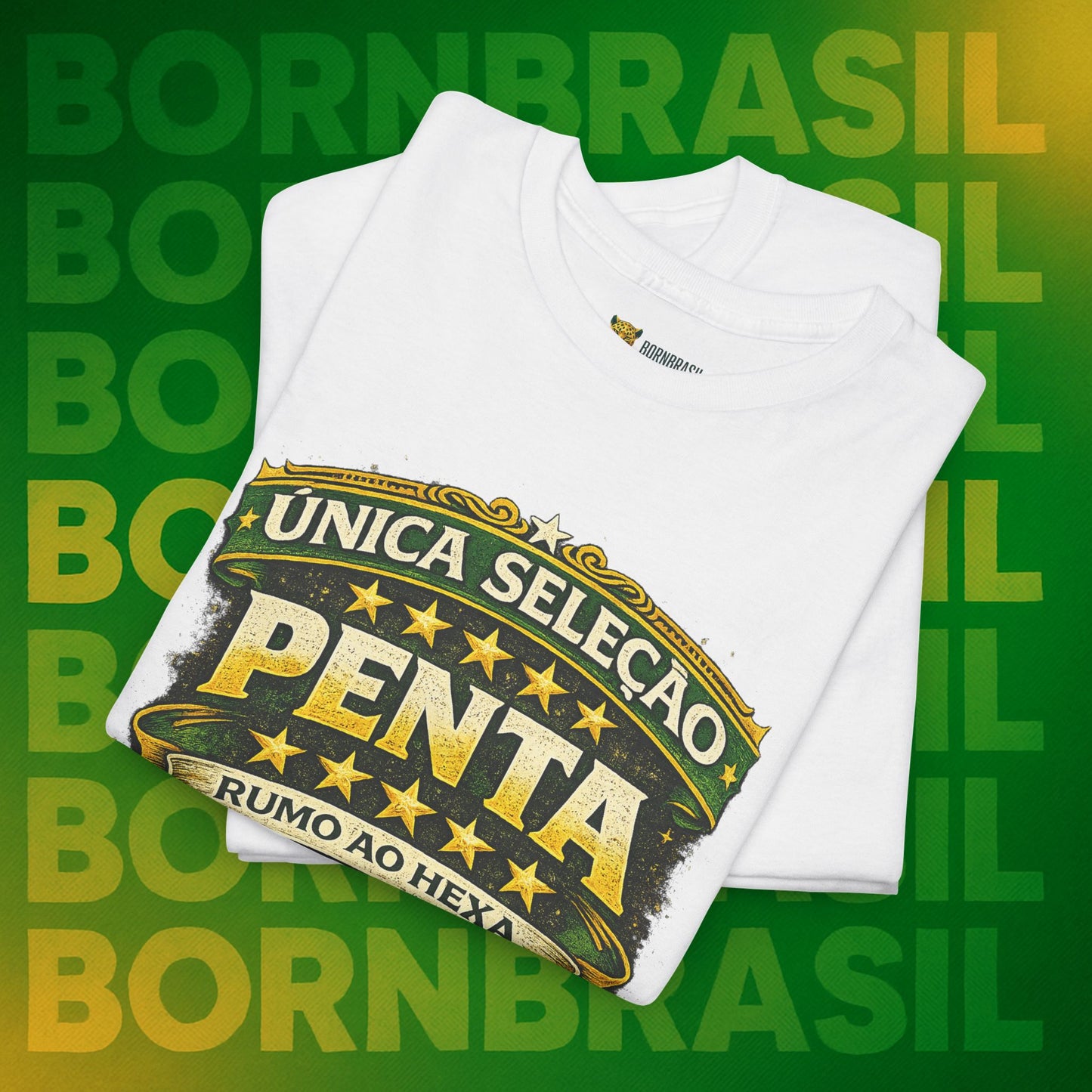 Camiseta Masculina BornBrasil Única Seleção Penta - Rumo ao Hexa Estilo Retrô
