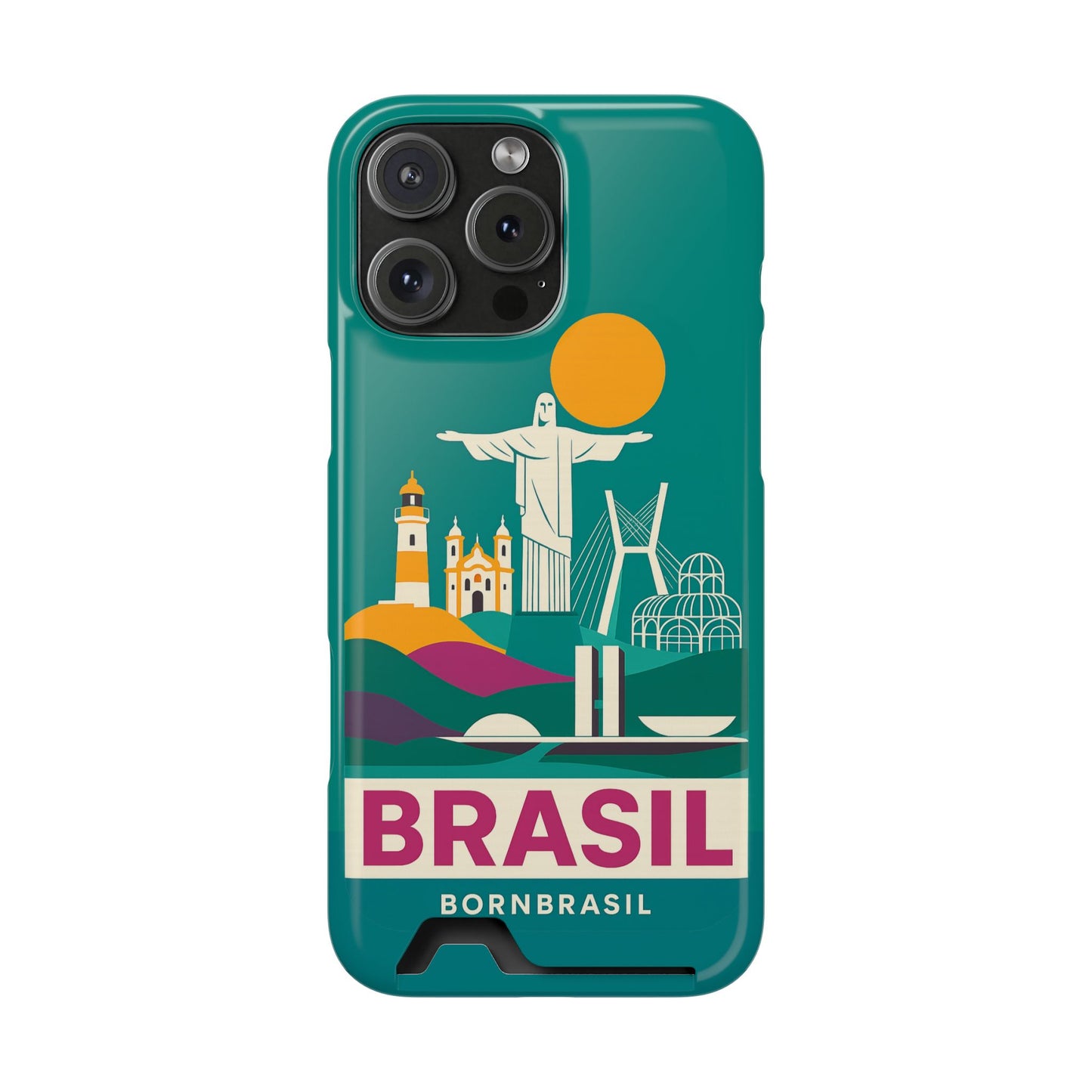 Capa Porta-Cartão iPhone "Aquarela do Brasil" - Wallet Case Vintage (iPhone 13 ao 17 Pro Max)