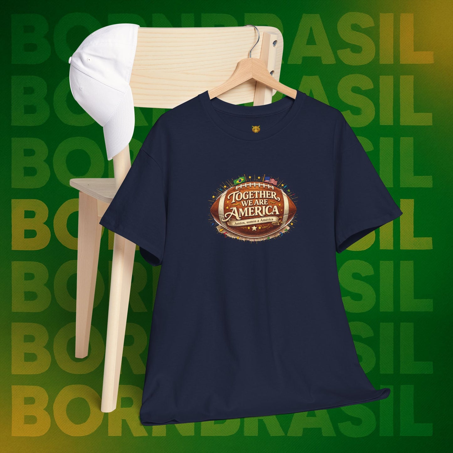 Camiseta Masculina “Together, We Are America” – Orgulho Brasileiro nos EUA | BornBrasil