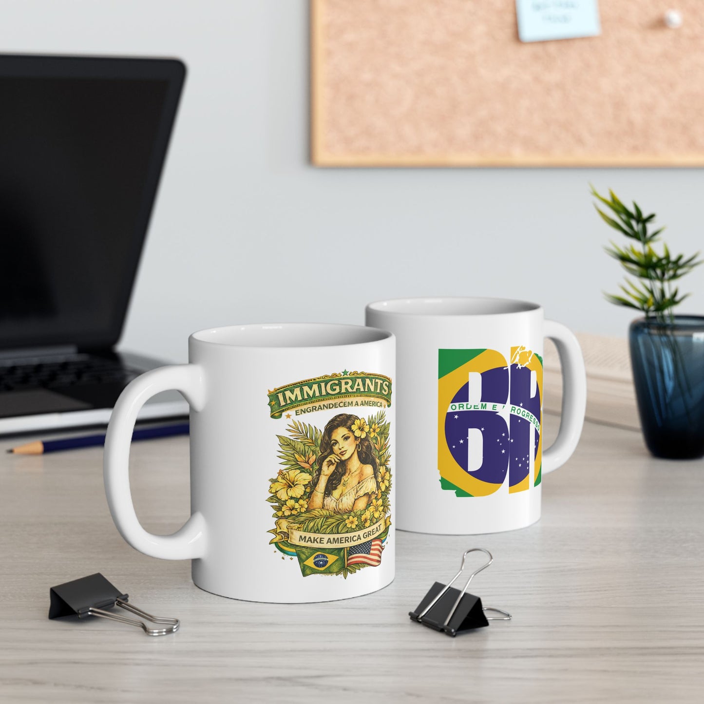 Copy of Caneca BornBrasil “BR + Immigrants Engrandecem a America” – Cerâmica 11oz e 15oz | Frente e Verso
