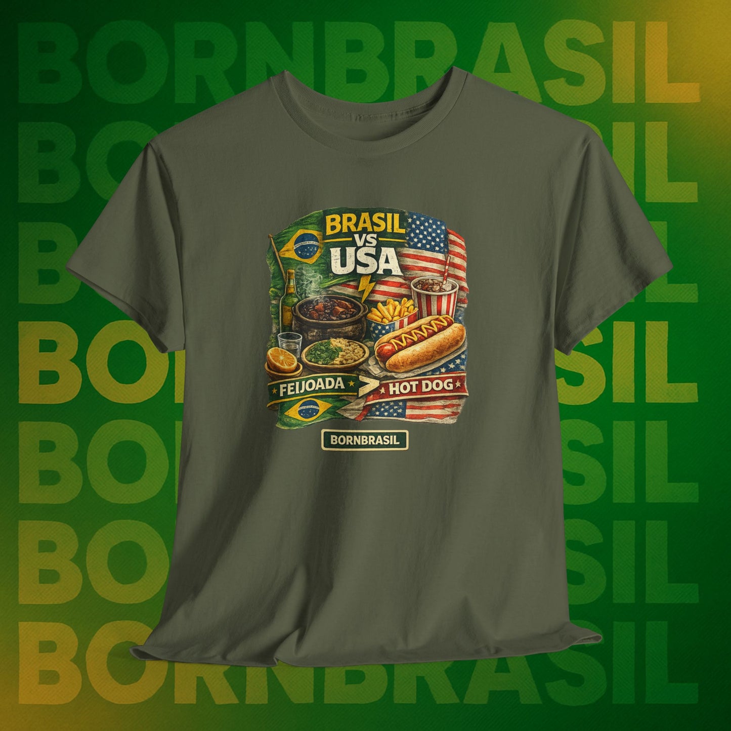 Camiseta Masculina BornBrasil Feijoada vs Hot Dog