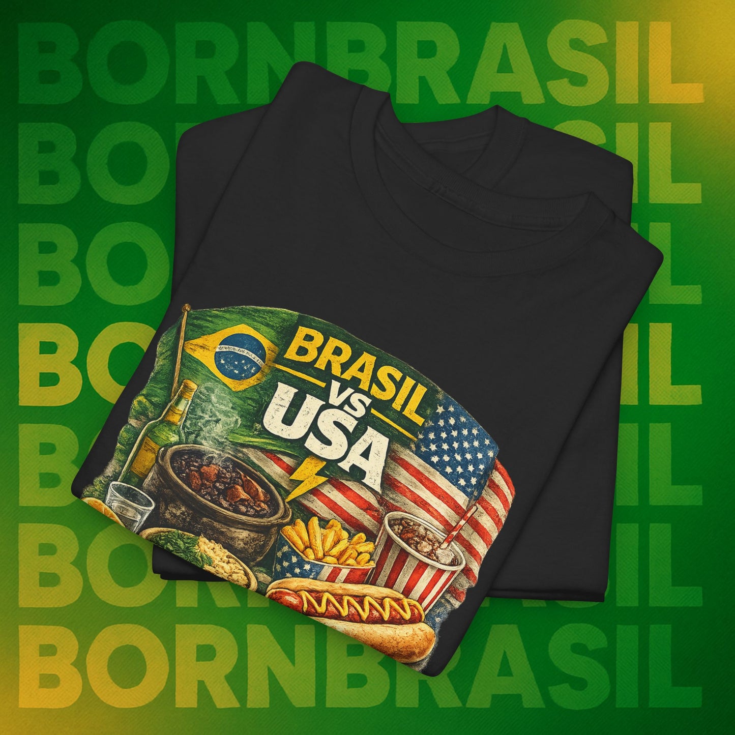 Camiseta Masculina BornBrasil Feijoada vs Hot Dog