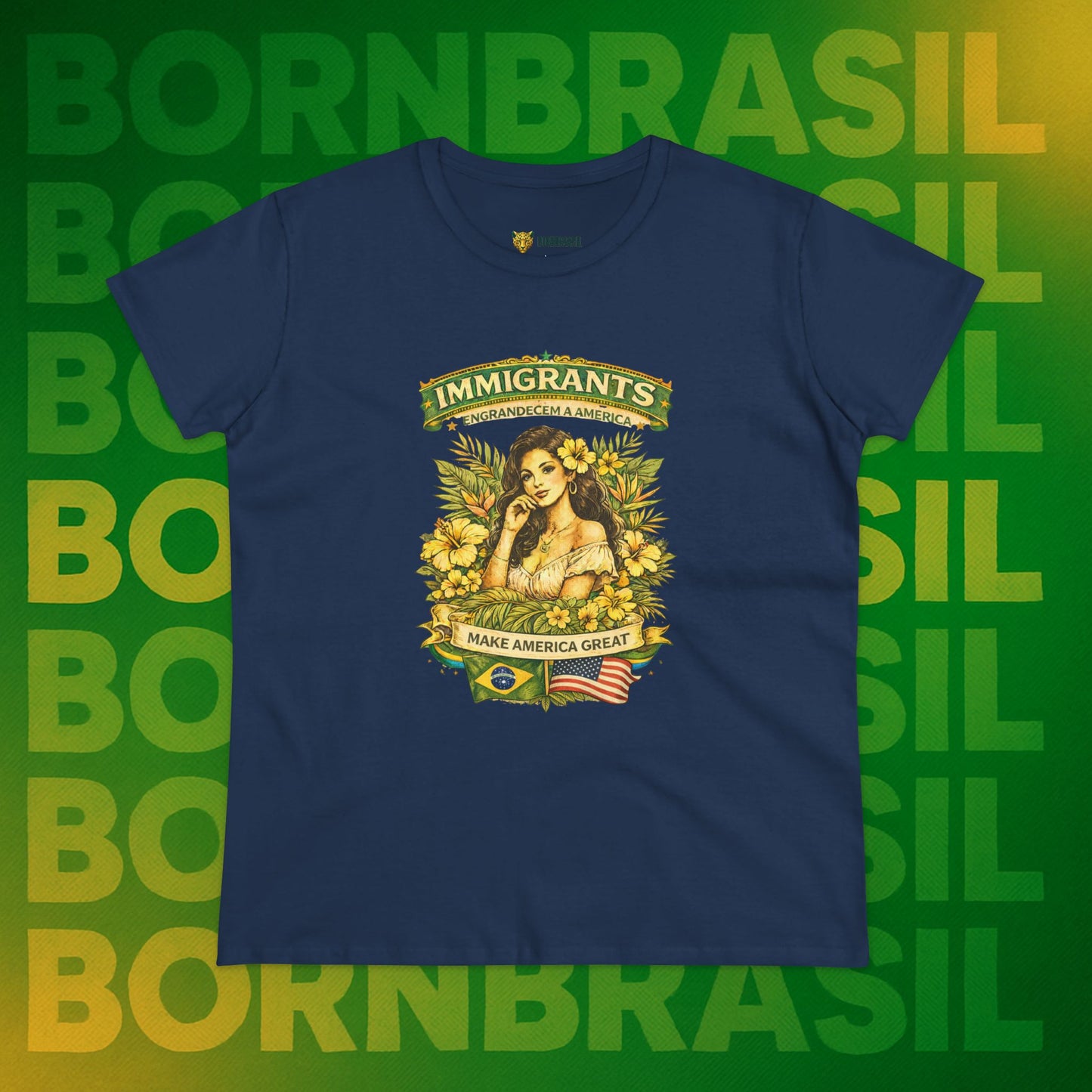 Camiseta Babylook Feminina “Immigrants Engrandecem a America” – Orgulho Imigrante | BornBrasil
