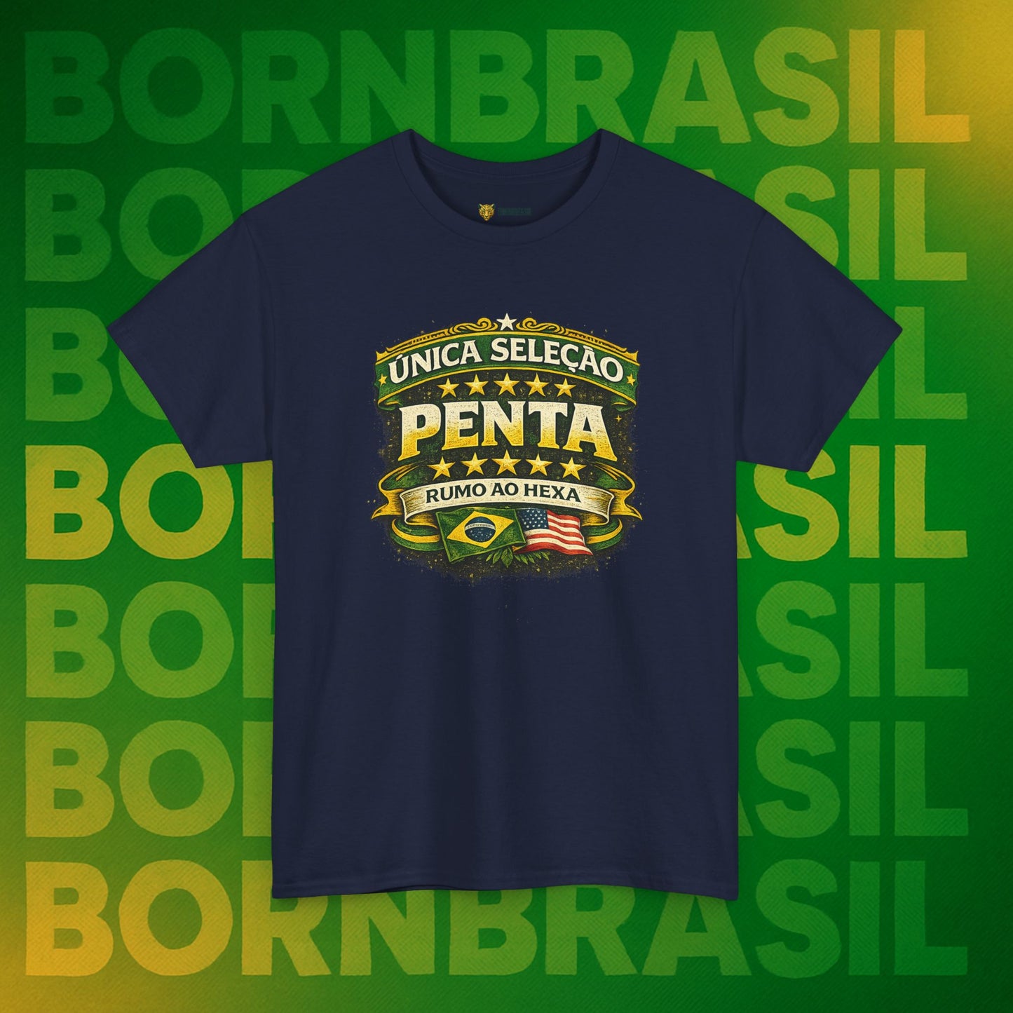 Camiseta Masculina BornBrasil Única Seleção Penta - Rumo ao Hexa Estilo Retrô