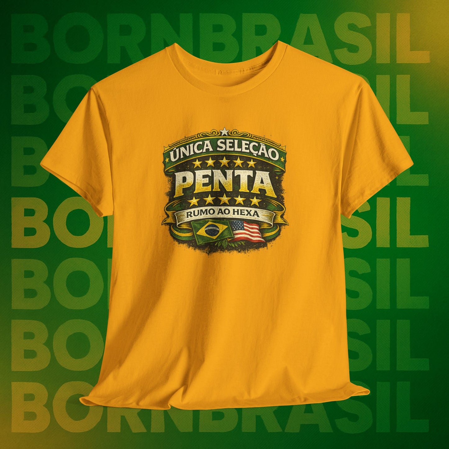 Camiseta Masculina BornBrasil Única Seleção Penta - Rumo ao Hexa Estilo Retrô