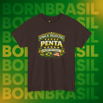 Camiseta Masculina BornBrasil Única Seleção Penta - Rumo ao Hexa Estilo Retrô