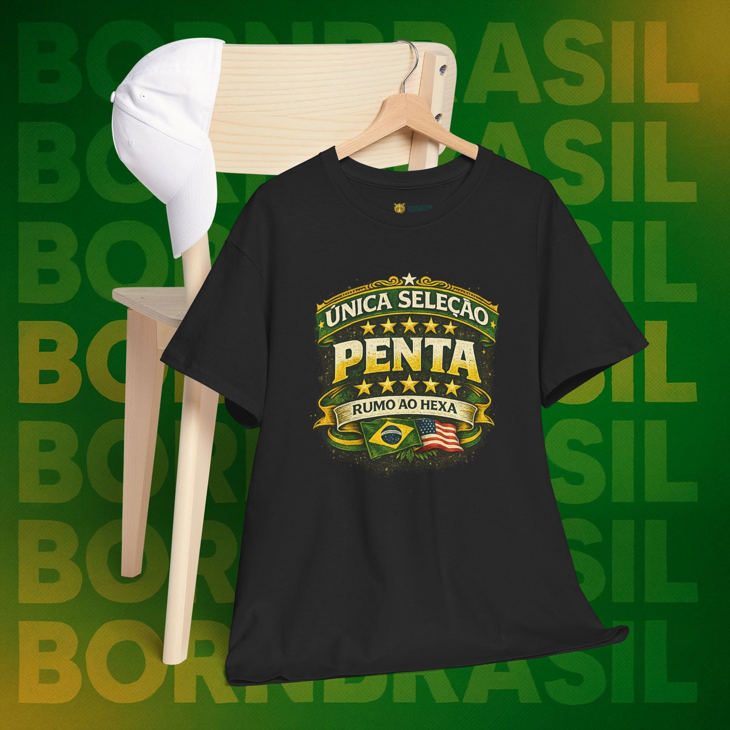 Camiseta Masculina BornBrasil Única Seleção Penta - Rumo ao Hexa Estilo Retrô