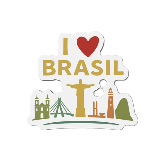 I Love Brasil Die-Cut Magnet, Cute Fridge Decor, Souvenir Gift, Travel Magnet, Brazilian Pride Decoration