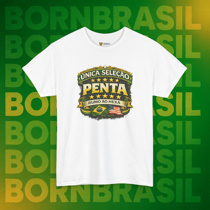 Camiseta Masculina BornBrasil Única Seleção Penta - Rumo ao Hexa Estilo Retrô