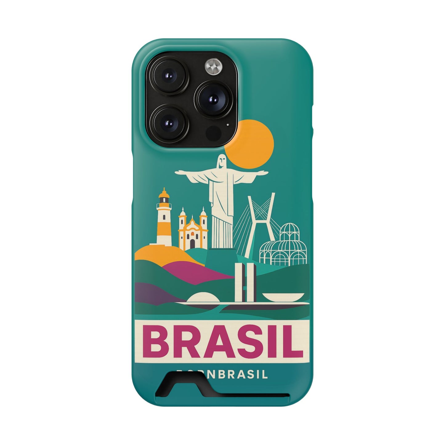 Capa Porta-Cartão iPhone "Aquarela do Brasil" - Wallet Case Vintage (iPhone 13 ao 17 Pro Max)
