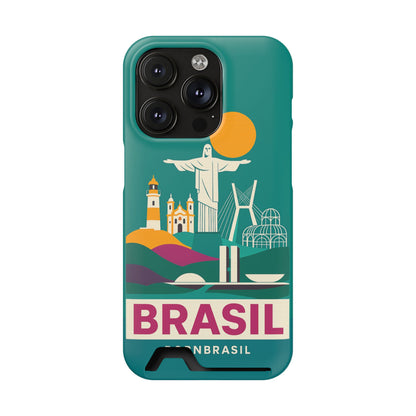 Capa Porta-Cartão iPhone "Aquarela do Brasil" - Wallet Case Vintage (iPhone 13 ao 17 Pro Max)