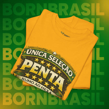Camiseta Masculina BornBrasil Única Seleção Penta - Rumo ao Hexa Estilo Retrô