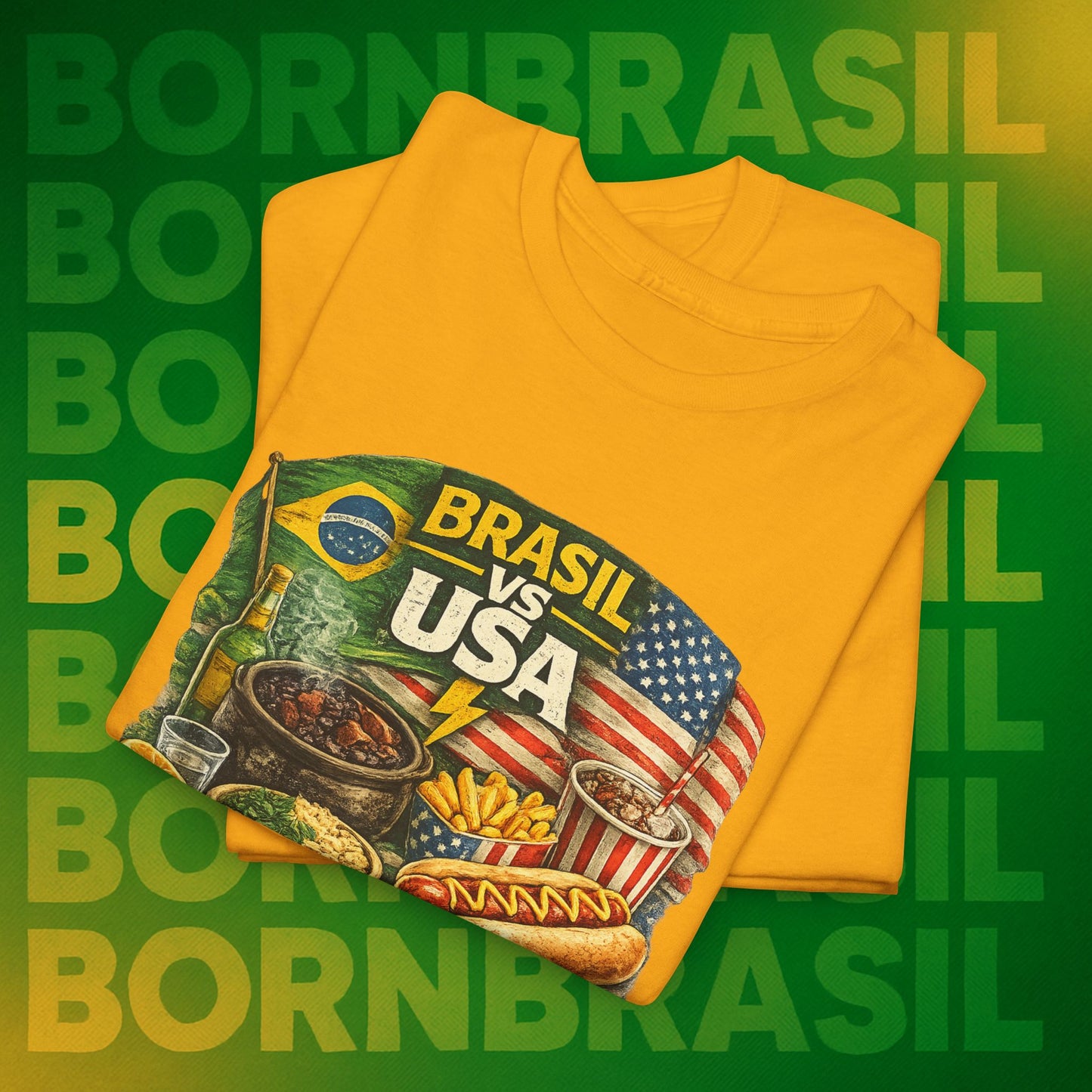Camiseta Masculina BornBrasil Feijoada vs Hot Dog