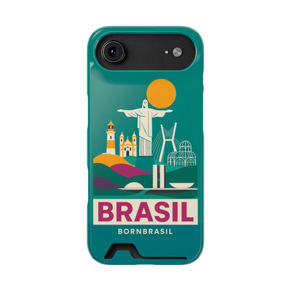 Capa Porta-Cartão iPhone "Aquarela do Brasil" - Wallet Case Vintage (iPhone 13 ao 17 Pro Max)