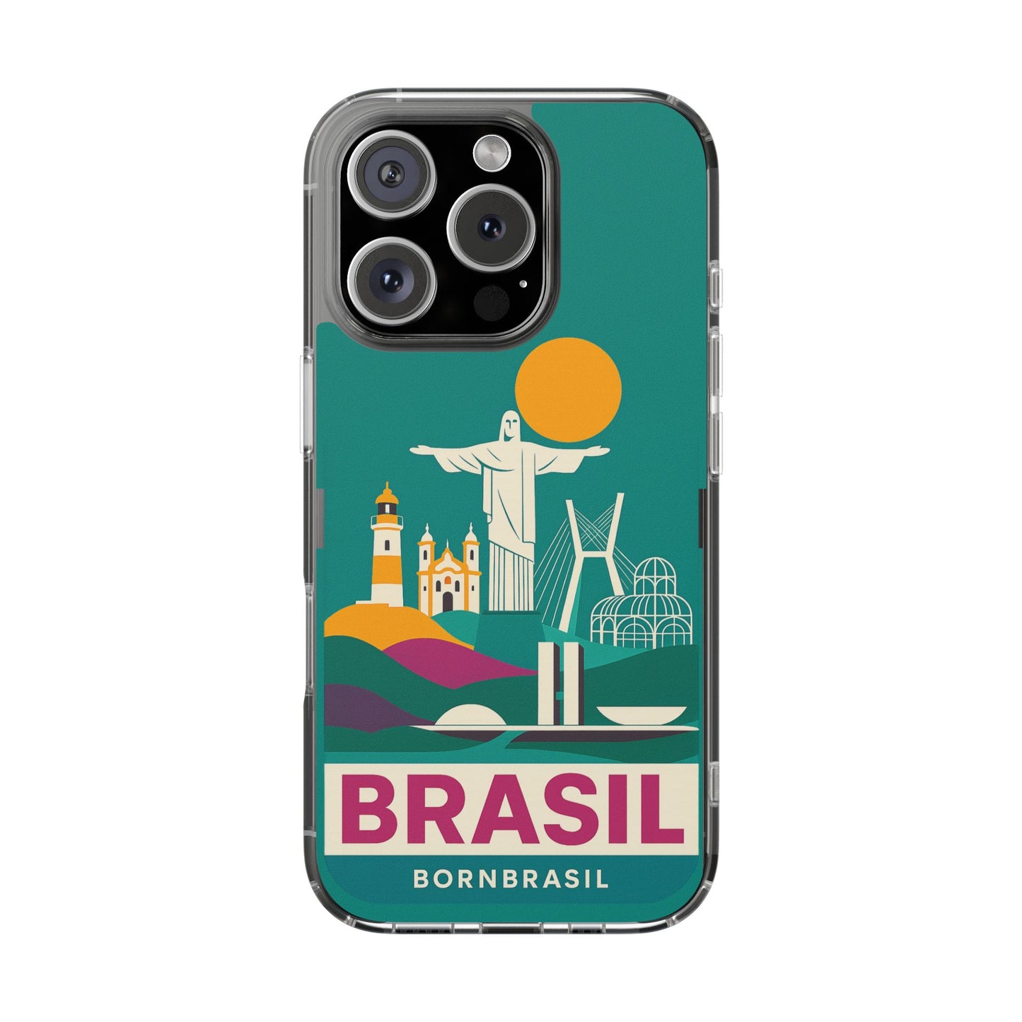 Capa MagSafe Transparente "Cartão Postal" – Monumentos do Brasil (iPhone 12 ao 16 Pro Max)