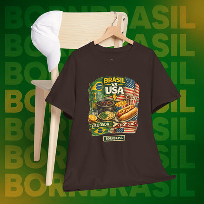 Camiseta Masculina BornBrasil Feijoada vs Hot Dog
